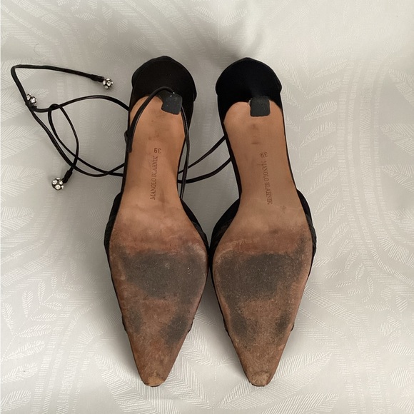 Manolo Blahnik Satin Ankle Strap Heels, Size 39 - Picture 8 of 11